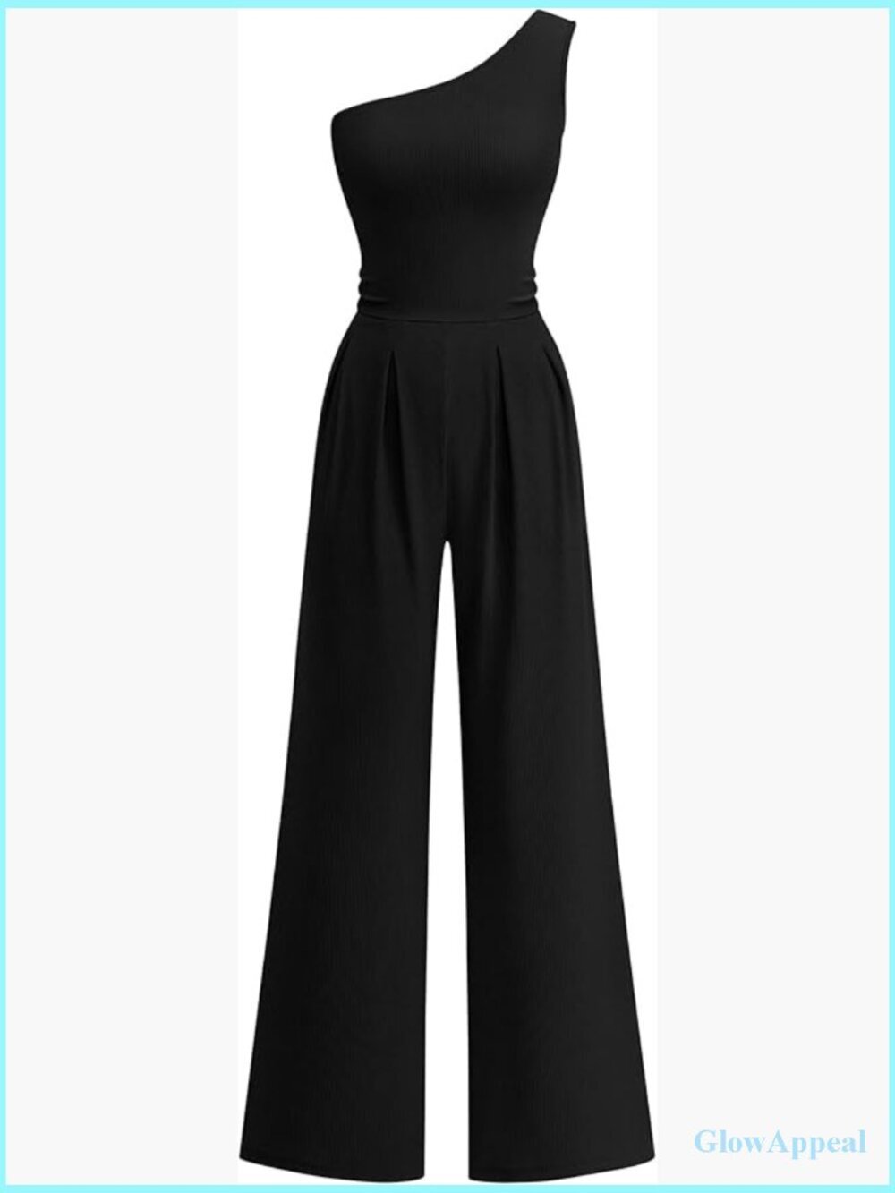 One Shoulder Ribbed Wide Leg Jumpsuit with Pockets Date Night Outfit